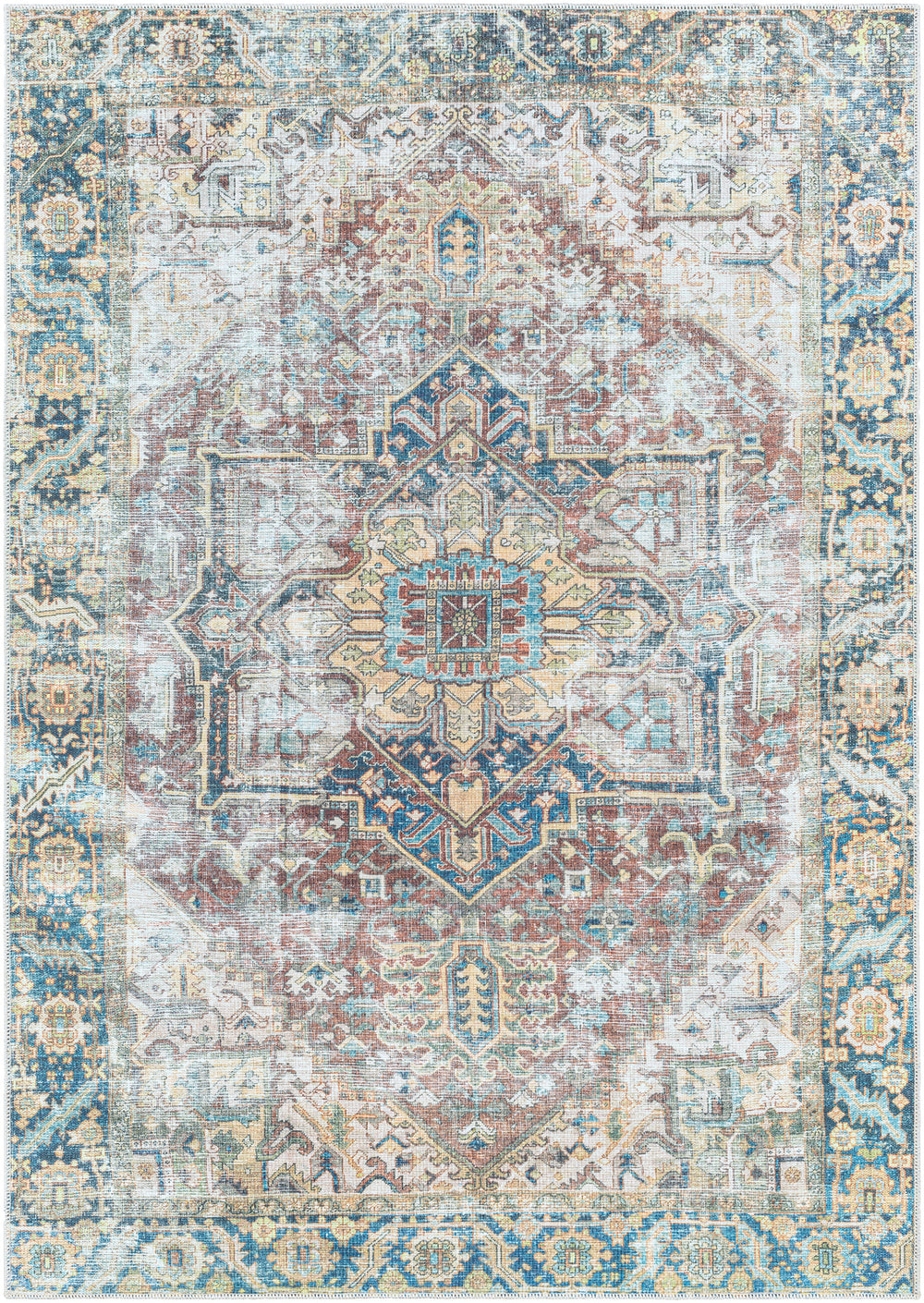 Tapis Vintage Lavable en Machine Gris/Bleu Berkeley