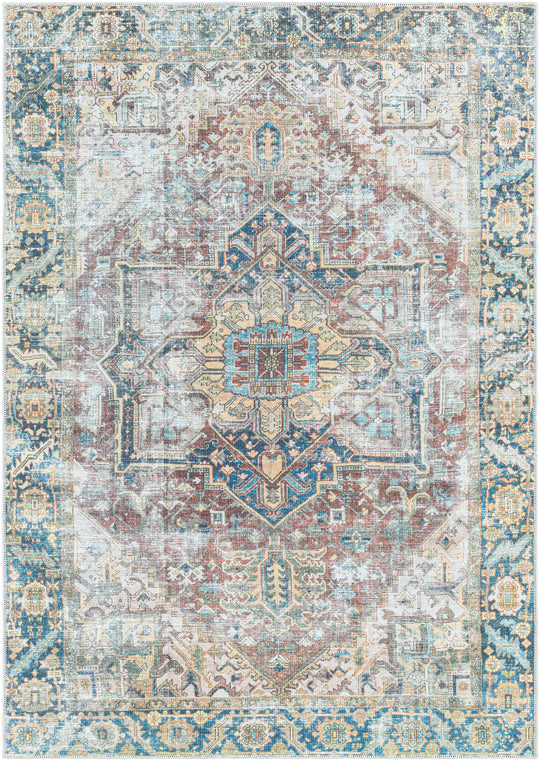Tapis Vintage Lavable en Machine Gris/Bleu Berkeley