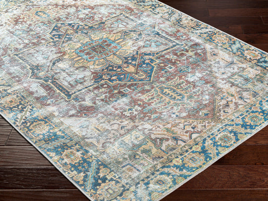 Tapis Vintage Lavable en Machine Gris/Bleu Berkeley