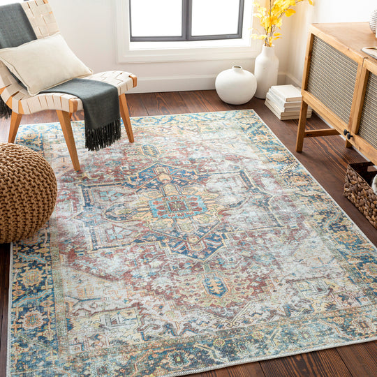 Tapis Vintage Lavable en Machine Gris/Bleu Berkeley