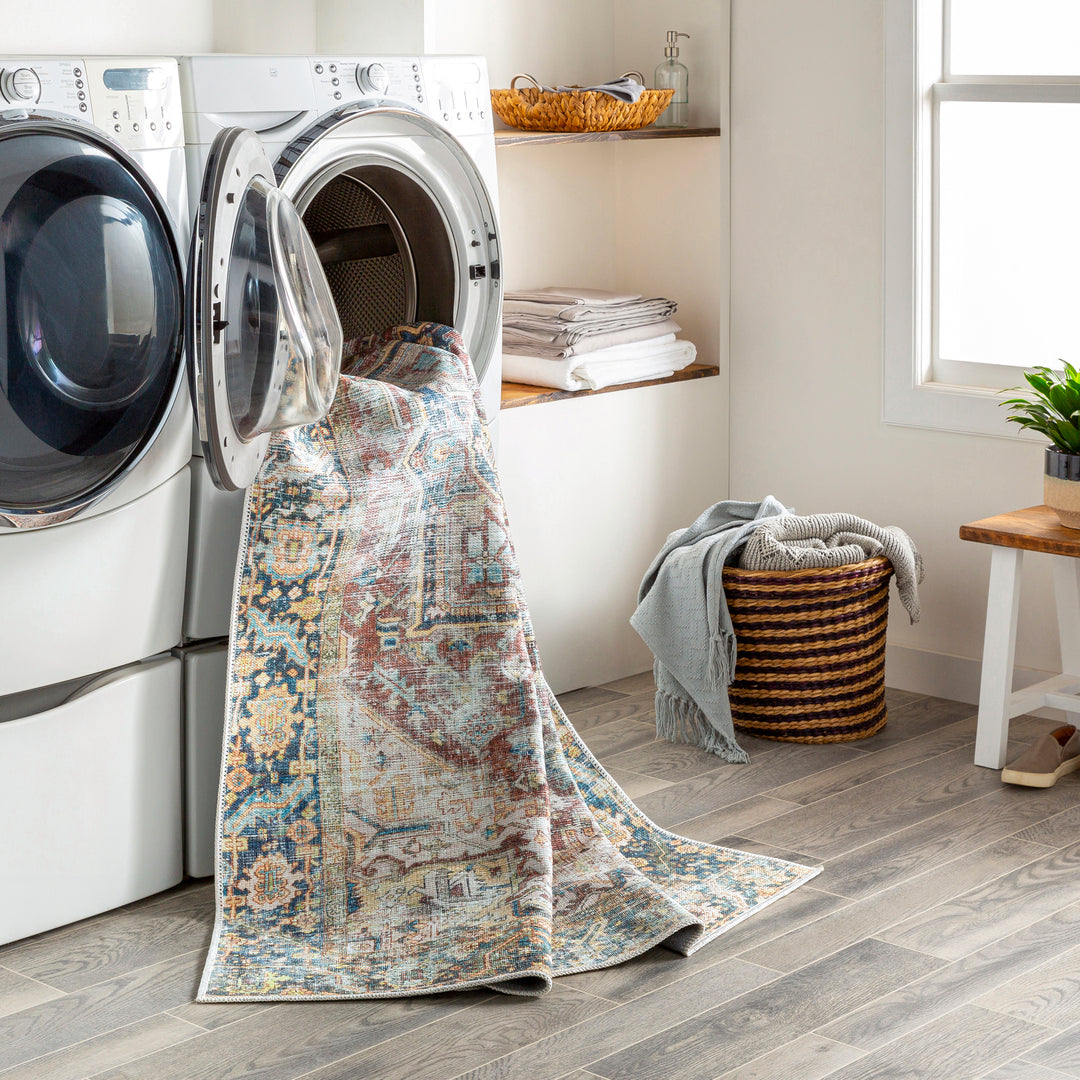 Tapis Vintage Lavable en Machine Gris/Bleu Berkeley