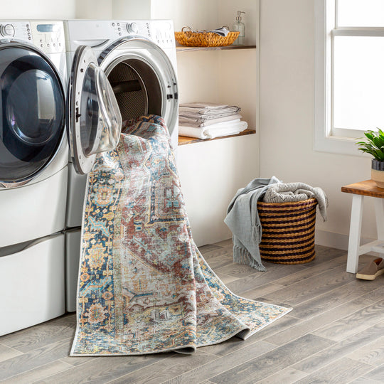Tapis Vintage Lavable en Machine Gris/Bleu Berkeley