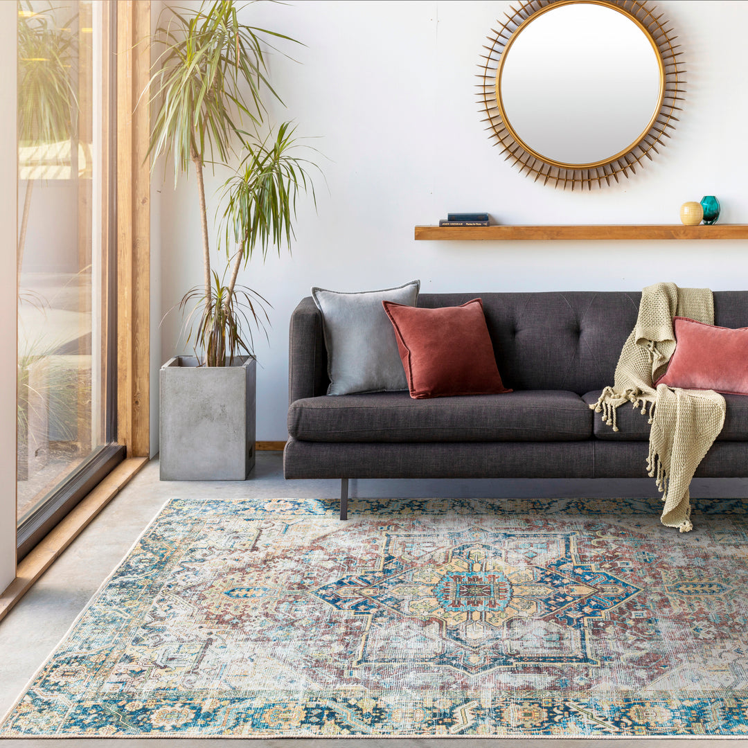 Tapis Vintage Lavable en Machine Gris/Bleu Berkeley