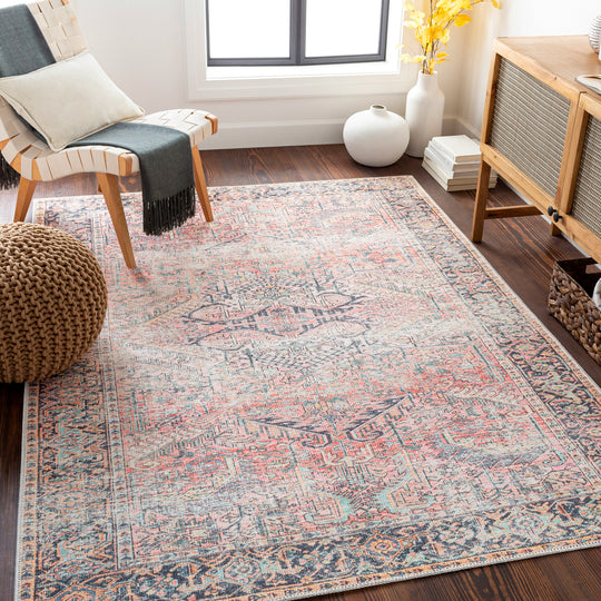 Tapis Vintage Lavable en Machine Rose Rotterdam