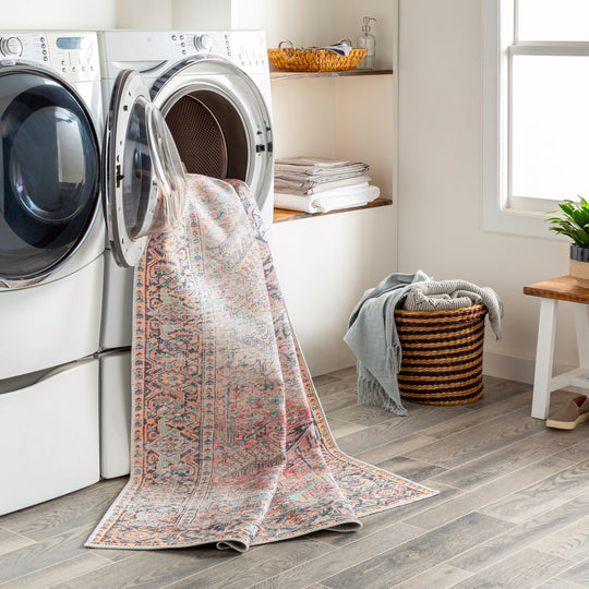 Tapis Vintage Lavable en Machine Rose Rotterdam
