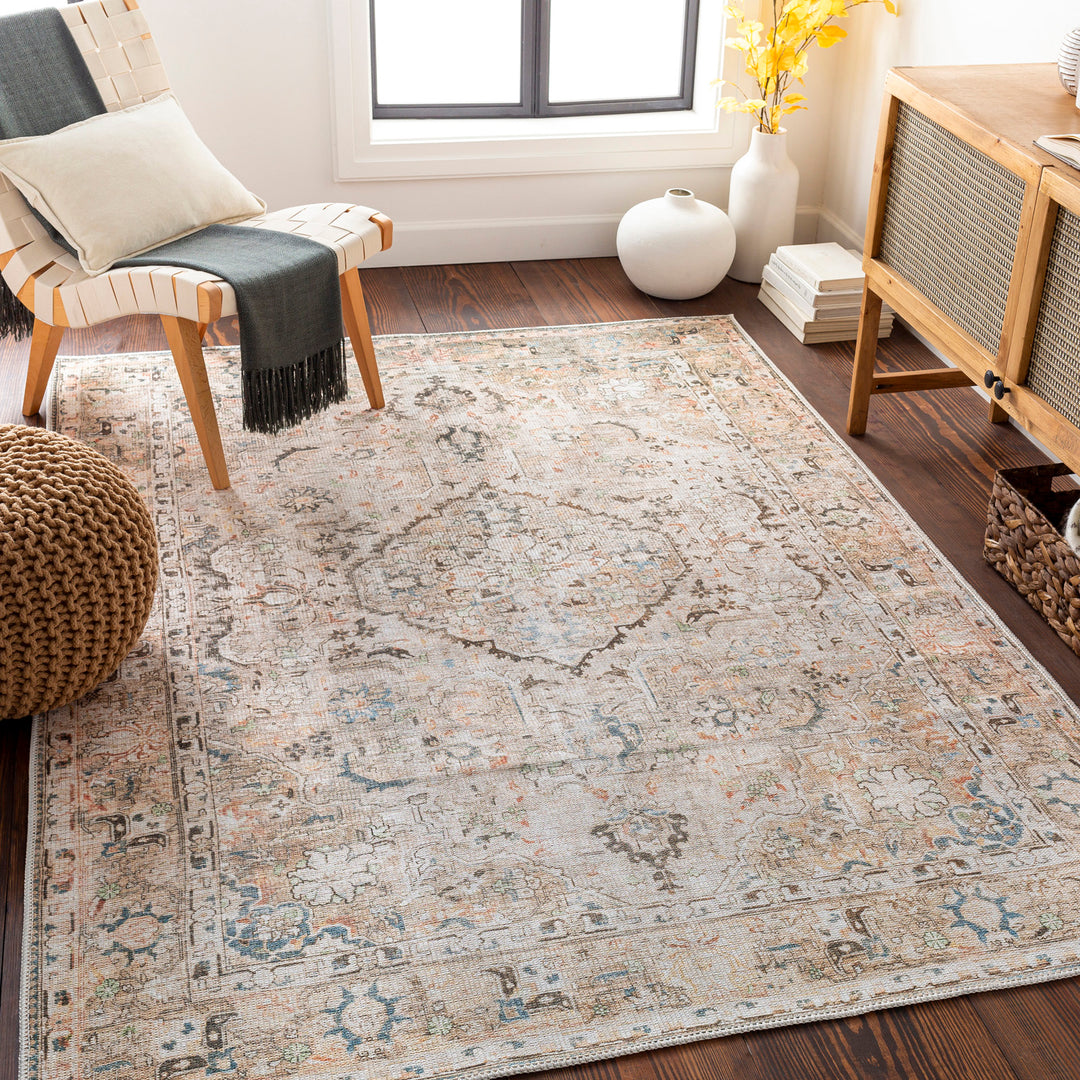 Tapis Vintage Lavable en Machine Marron/Gris Baku