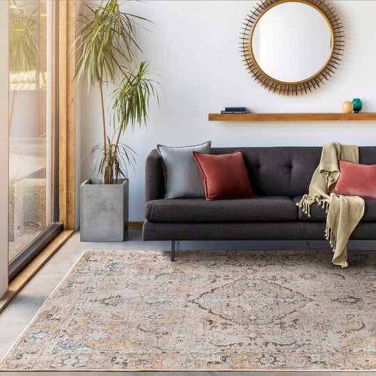 Tapis Vintage Lavable en Machine Marron/Gris Baku