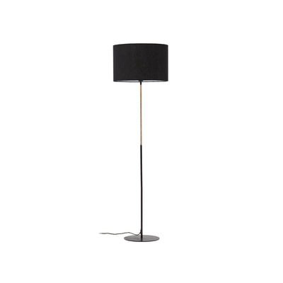 Lampe sur pied KAVE HOME Canar en métal et rotin avec abat-jour en coton noir