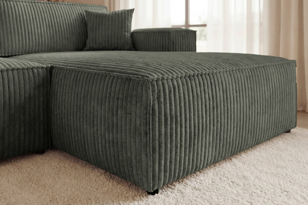 Canapé d'angle droit convertible CASANOVA Laria en gros velours côtelé vert — photo produit