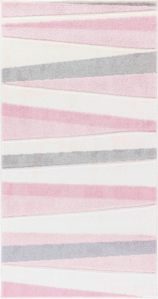Tapis Enfant Pastel Motif Rayé Rose/Blanc Pastel