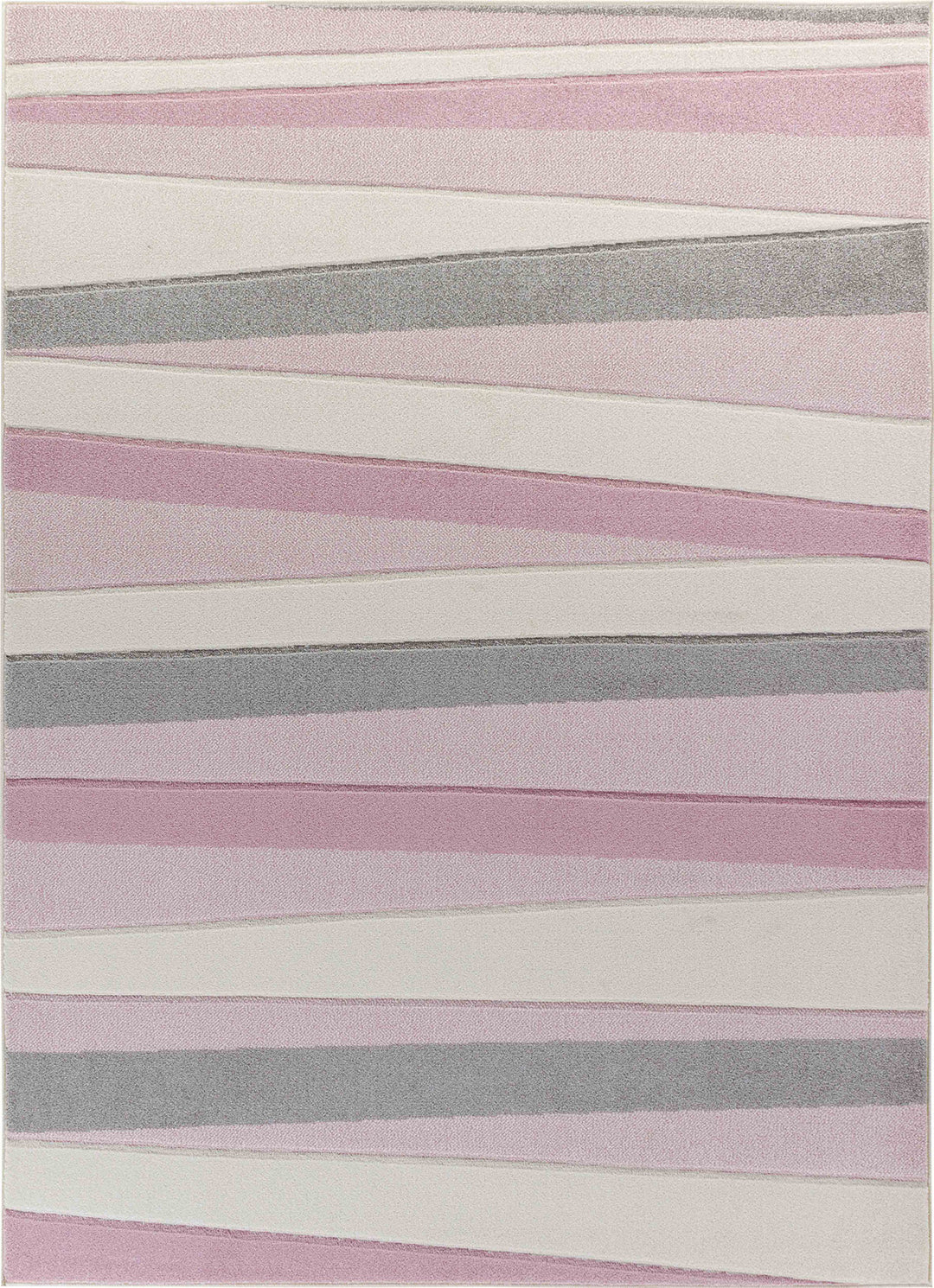 Tapis Enfant Pastel Motif Rayé Rose/Blanc Pastel