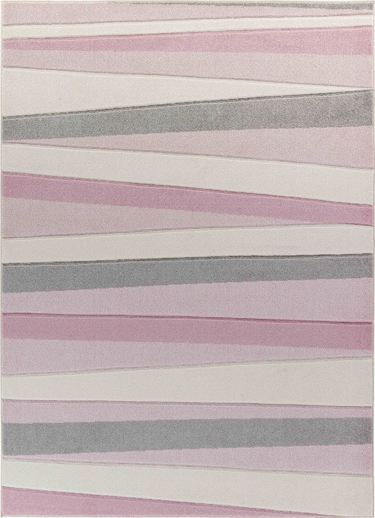 Tapis Enfant Pastel Motif Rayé Rose/Blanc Pastel