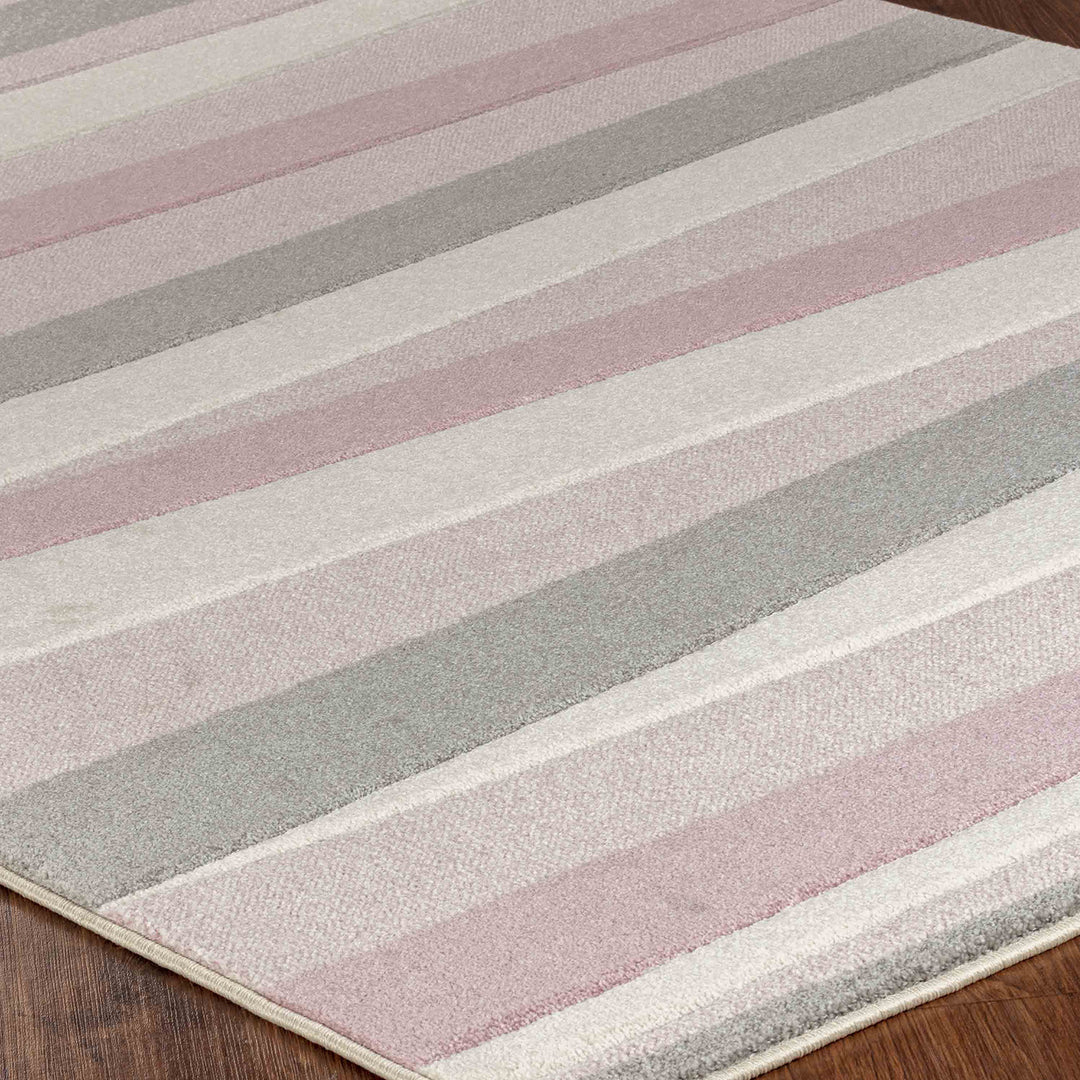 Tapis Enfant Pastel Motif Rayé Rose/Blanc Pastel