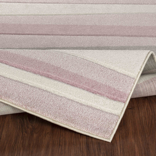 Tapis Enfant Pastel Motif Rayé Rose/Blanc Pastel