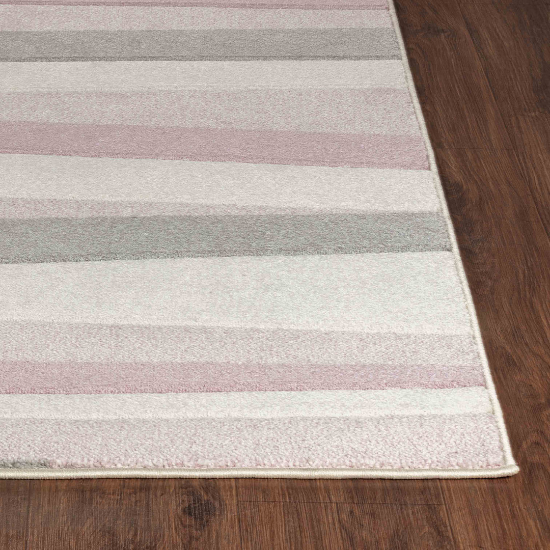 Tapis Enfant Pastel Motif Rayé Rose/Blanc Pastel