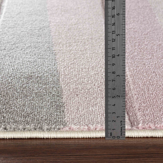 Tapis Enfant Pastel Motif Rayé Rose/Blanc Pastel