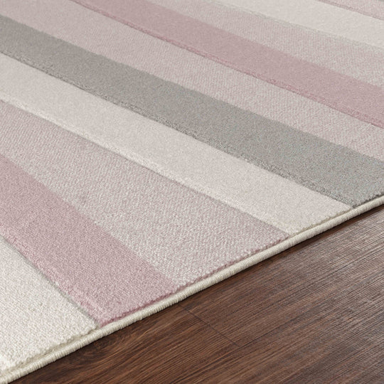 Tapis Enfant Pastel Motif Rayé Rose/Blanc Pastel