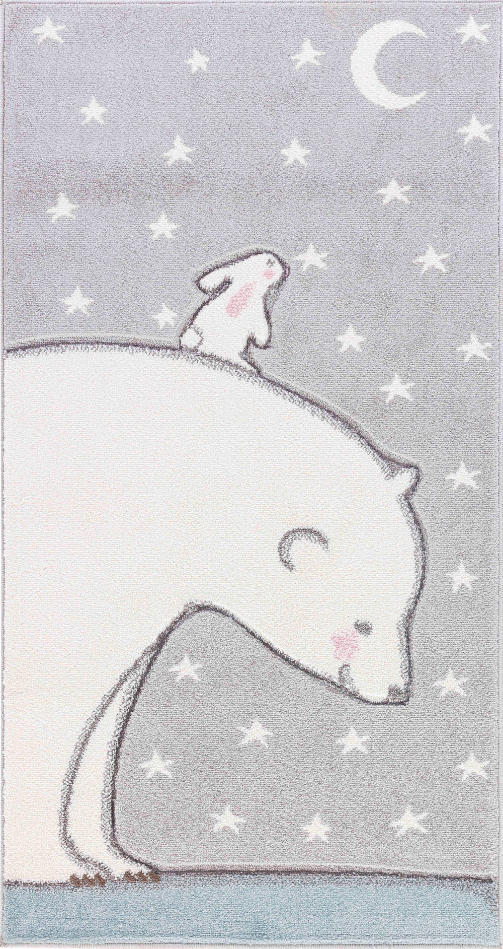 Tapis Enfant Ours/Lapin Nuit Étoilée Blanc/Gris Cloudy