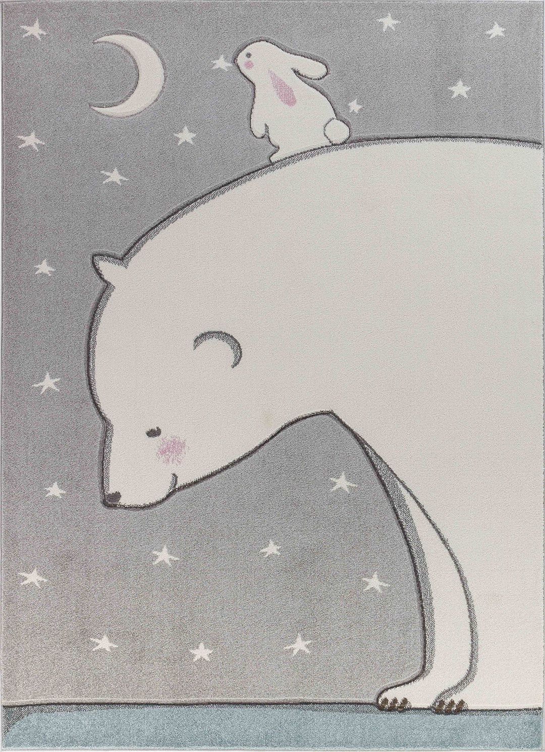 Tapis Enfant Ours/Lapin Nuit Étoilée Blanc/Gris Cloudy