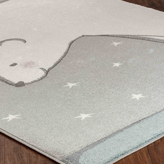 Tapis Enfant Ours/Lapin Nuit Étoilée Blanc/Gris Cloudy