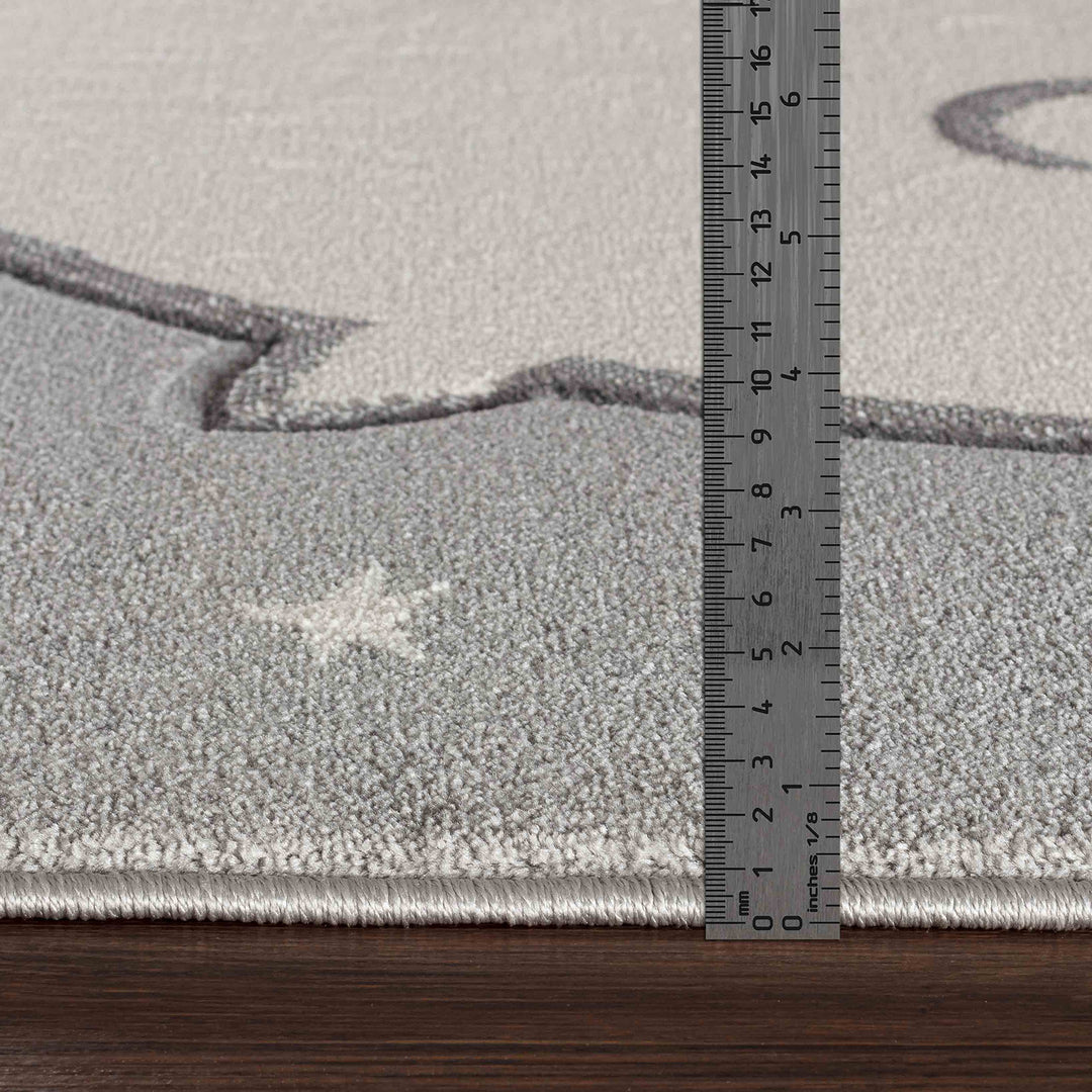 Tapis Enfant Ours/Lapin Nuit Étoilée Blanc/Gris Cloudy