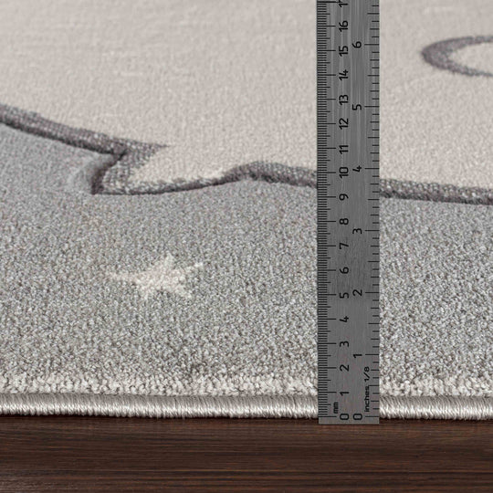 Tapis Enfant Ours/Lapin Nuit Étoilée Blanc/Gris Cloudy