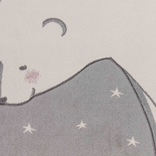 Tapis Enfant Ours/Lapin Nuit Étoilée Blanc/Gris Cloudy