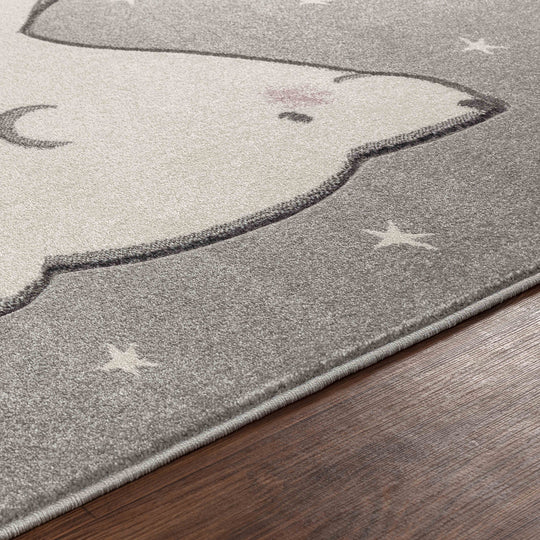Tapis Enfant Ours/Lapin Nuit Étoilée Blanc/Gris Cloudy