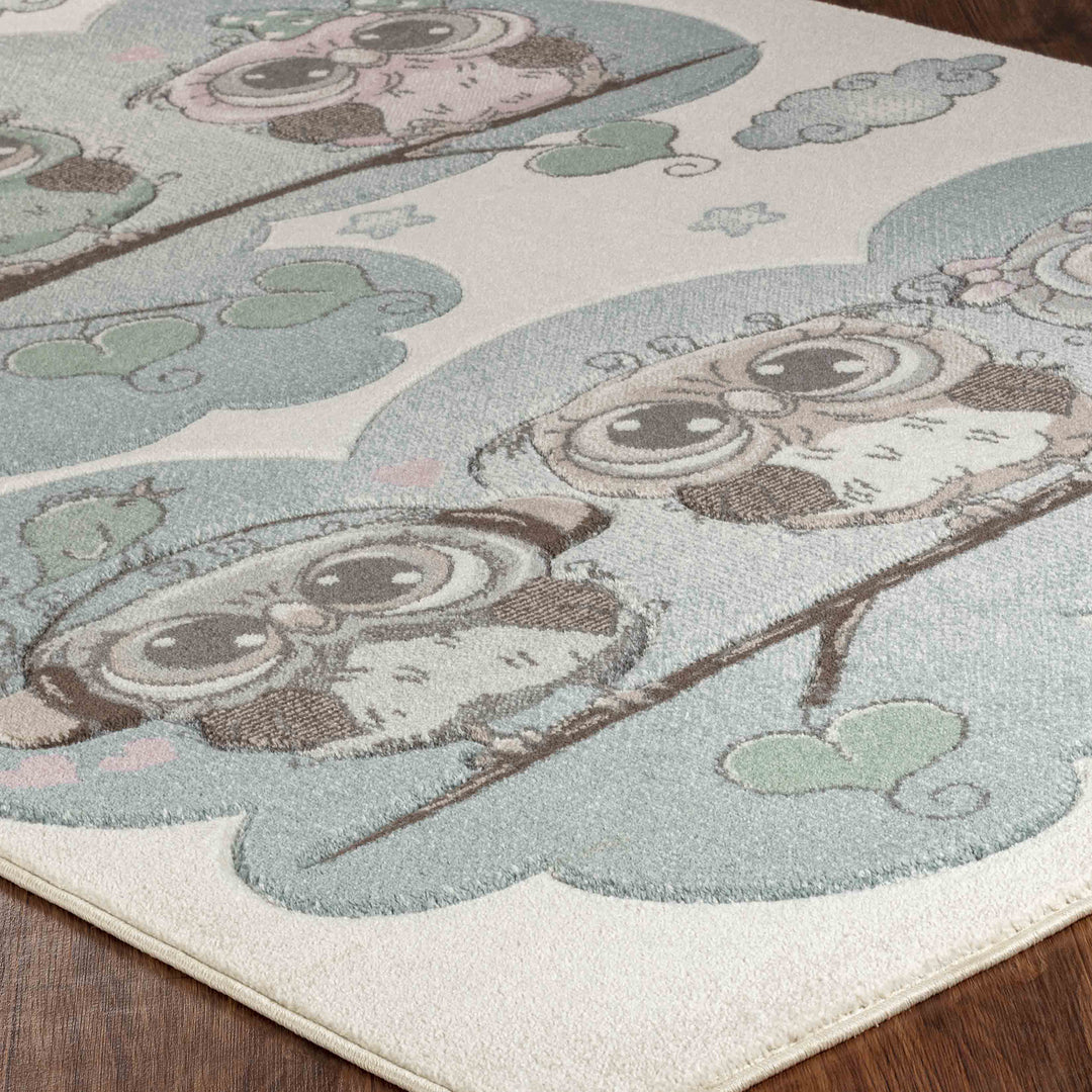 Tapis Enfant Chouettes Colorées Beige/Bleu Sleepy