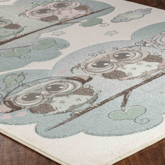Tapis Enfant Chouettes Colorées Beige/Bleu Sleepy