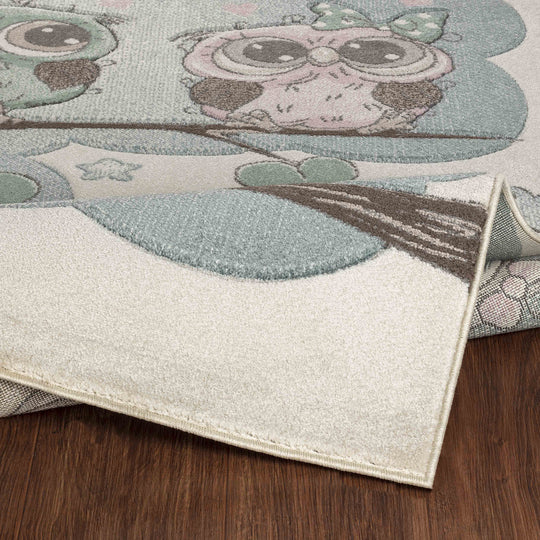 Tapis Enfant Chouettes Colorées Beige/Bleu Sleepy