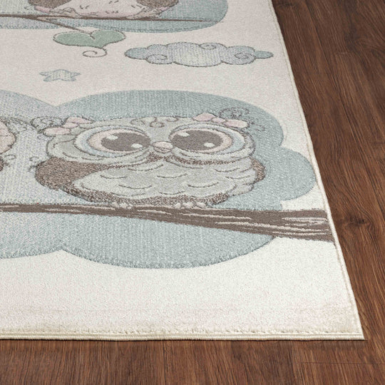 Tapis Enfant Chouettes Colorées Beige/Bleu Sleepy