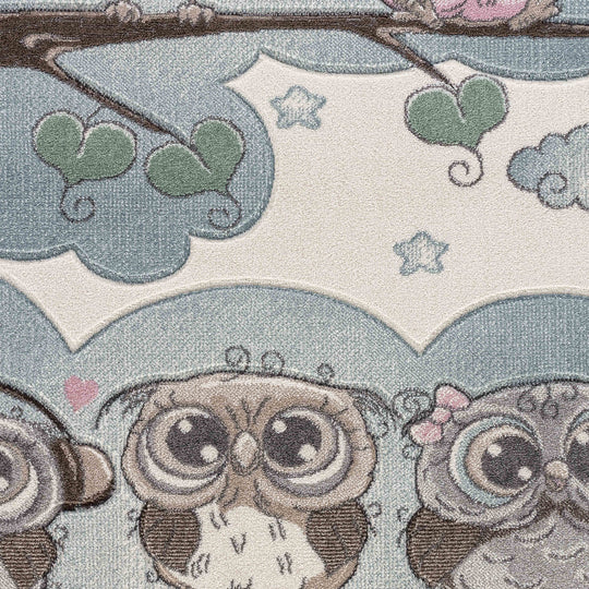 Tapis Enfant Chouettes Colorées Beige/Bleu Sleepy
