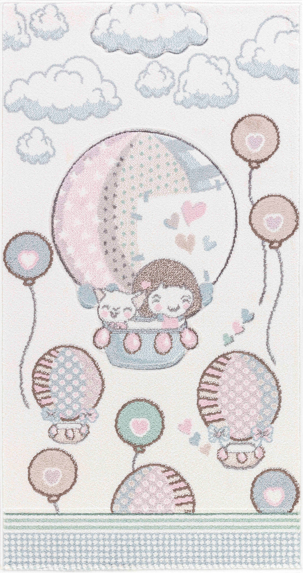 Tapis Enfant Montgolfières & Ballons Beige/Rose Cute