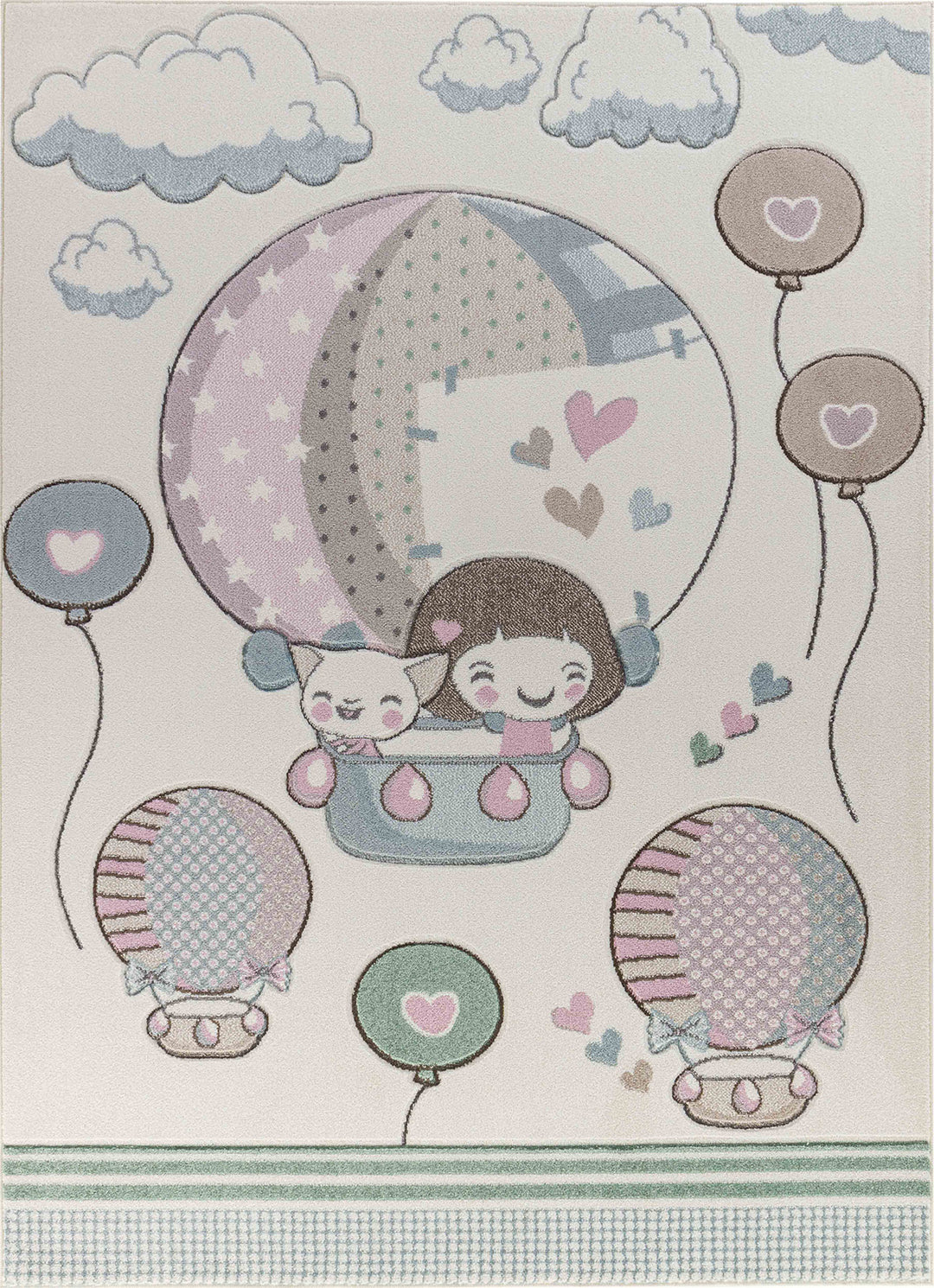 Tapis Enfant Montgolfières & Ballons Beige/Rose Cute