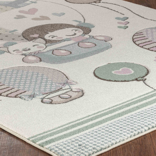 Tapis Enfant Montgolfières & Ballons Beige/Rose Cute