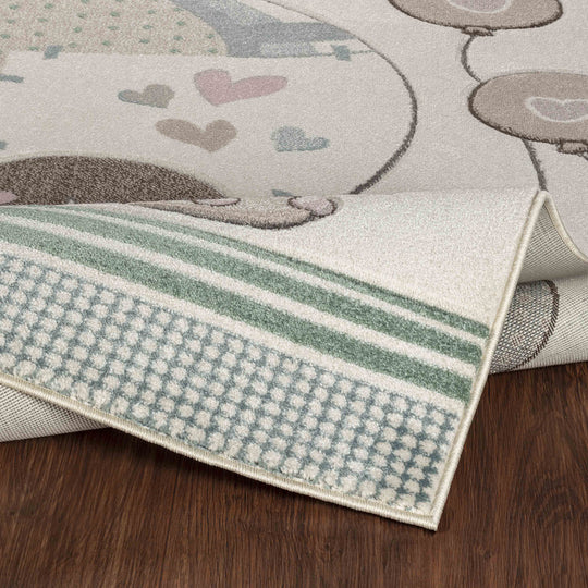 Tapis Enfant Montgolfières & Ballons Beige/Rose Cute