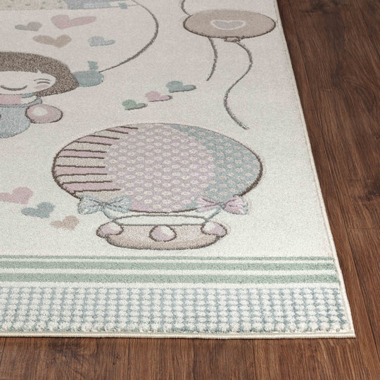 Tapis Enfant Montgolfières & Ballons Beige/Rose Cute