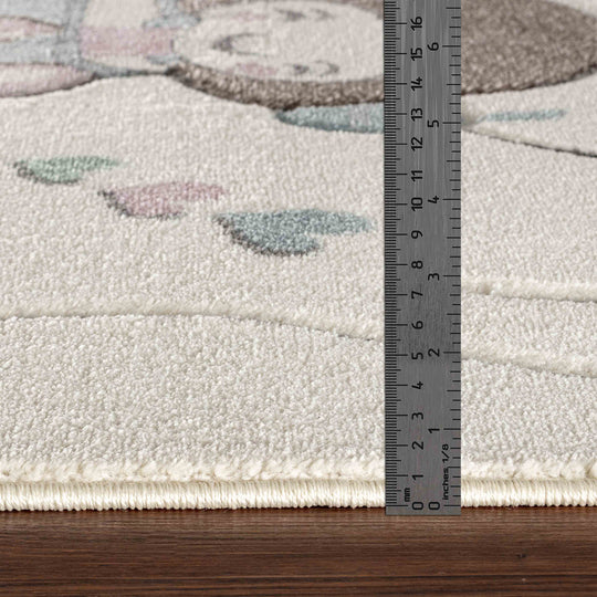 Tapis Enfant Montgolfières & Ballons Beige/Rose Cute