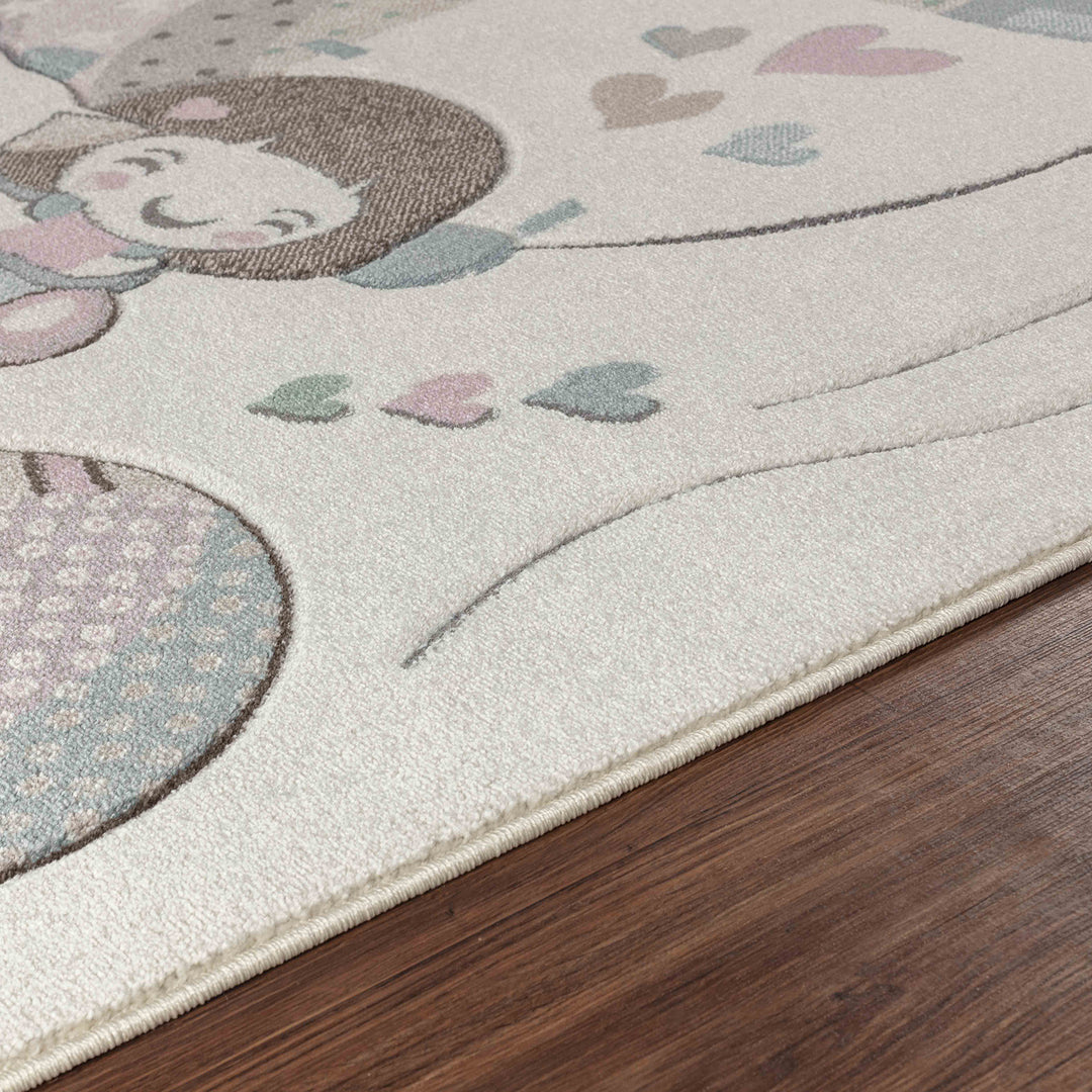 Tapis Enfant Montgolfières & Ballons Beige/Rose Cute