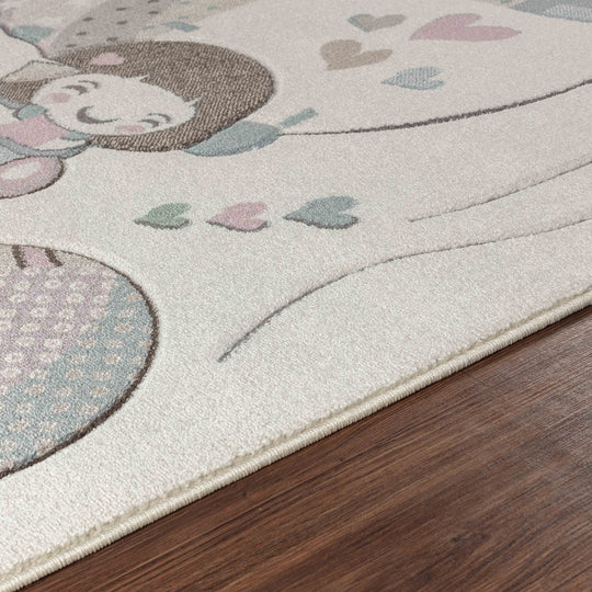Tapis Enfant Montgolfières & Ballons Beige/Rose Cute