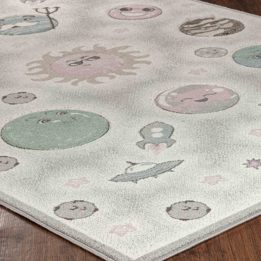Tapis Enfant Planètes Animées Beige/Gris Milky
