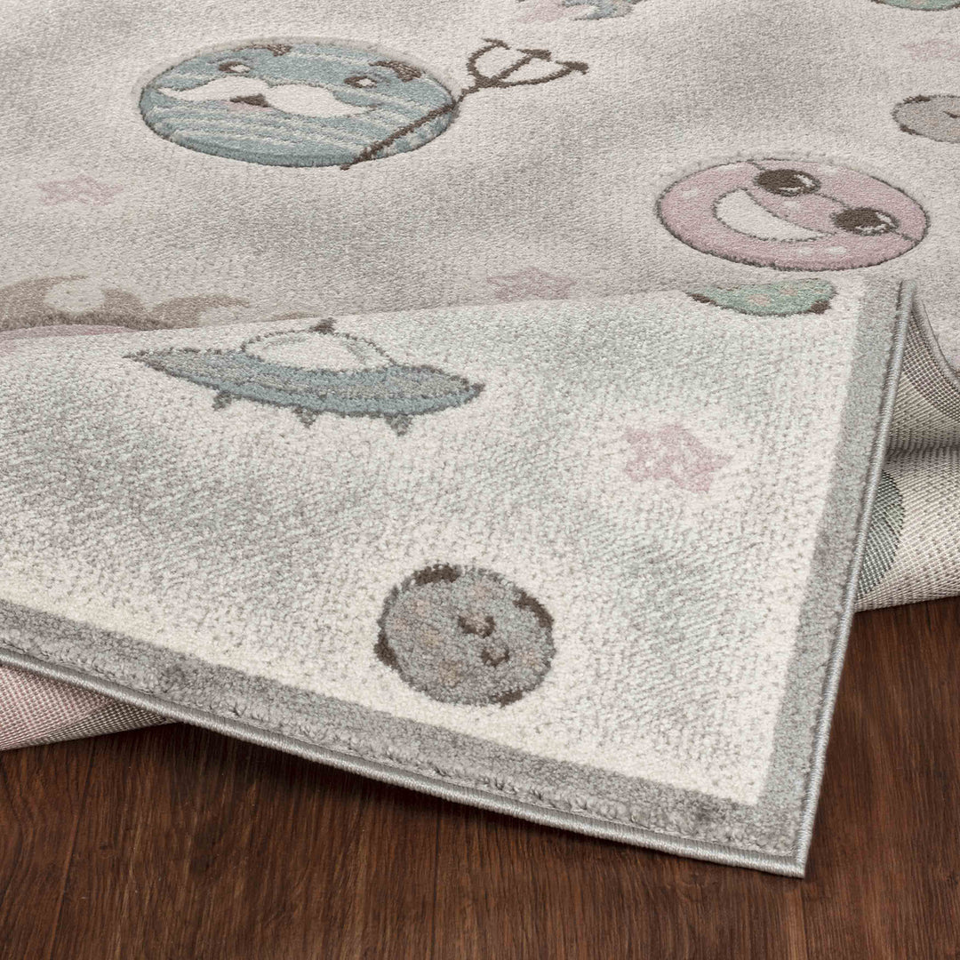 Tapis Enfant Planètes Animées Beige/Gris Milky