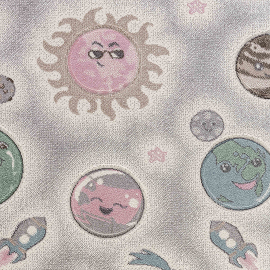 Tapis Enfant Planètes Animées Beige/Gris Milky