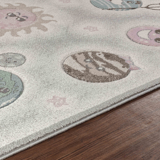 Tapis Enfant Planètes Animées Beige/Gris Milky