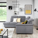 Canapé d'angle gauche convertible LES TENDANCES Kepita en tissu Gris clair chiné avec appuis-tête réglables et rangement