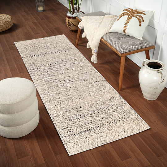 Tapis de Couloir Scandinave Bohème Ivoire/Gris Oita