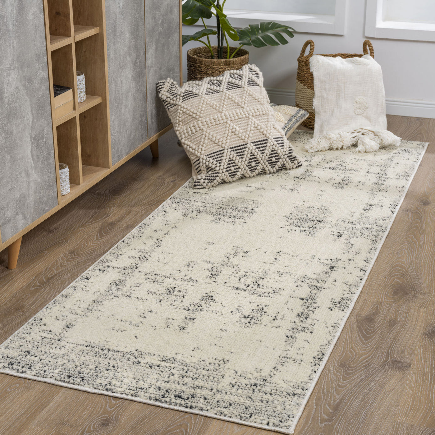 Tapis de Couloir Abstrait Moderne Ivoire/Gris Oyama