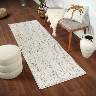 Tapis de Couloir Berbère Ethnique Ivoire/Gris Onojo