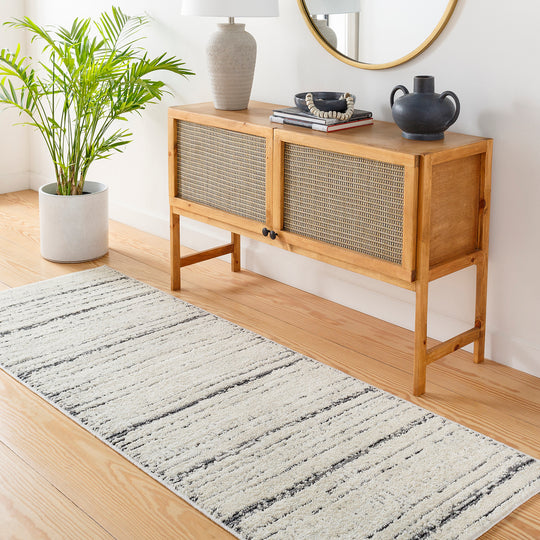 Tapis de Couloir Scandinave Moderne Ivoire/Gris Okaya